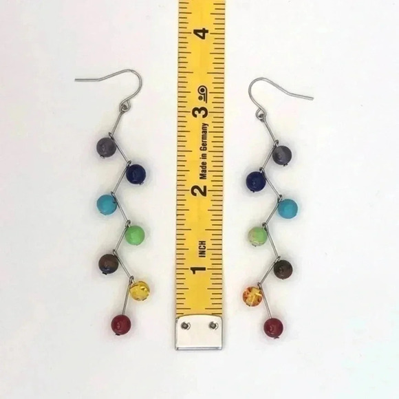 Pretty Rainbow Zigzag Drop Stainless Steel Earrings NWT - Picture 3 of 3